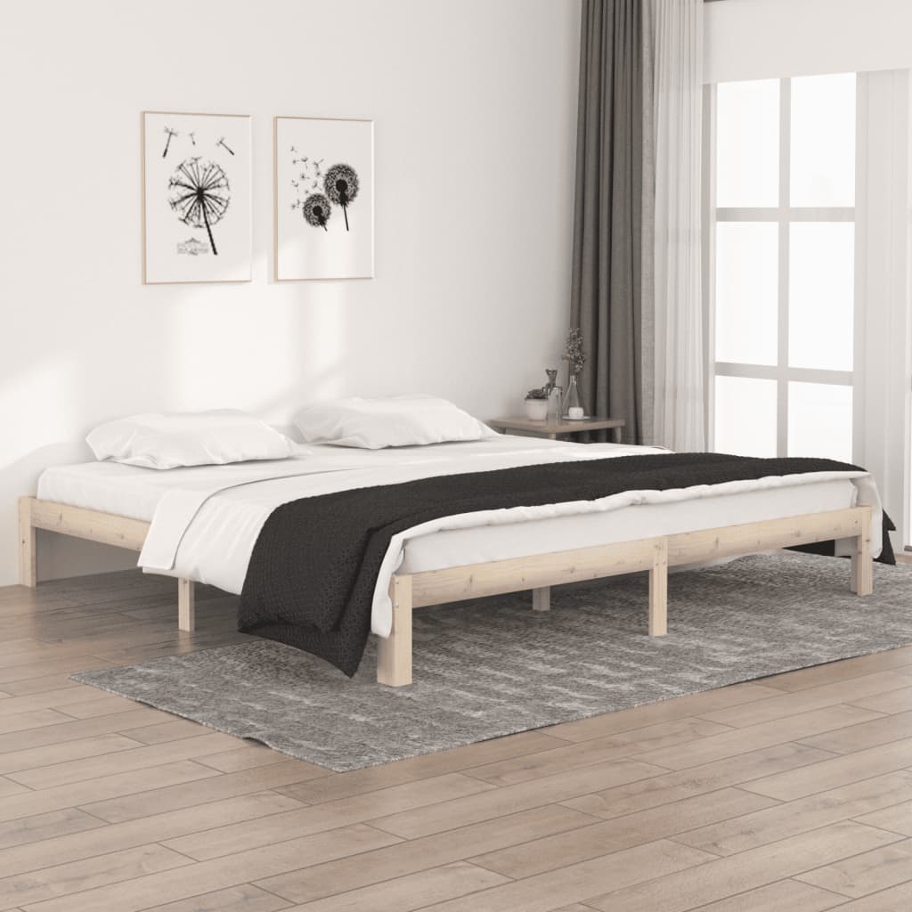 Łóżko Drewniane Brązowe Rama Łóżka Stelaż Do Pokoju Sypialni 200 x 200 cm