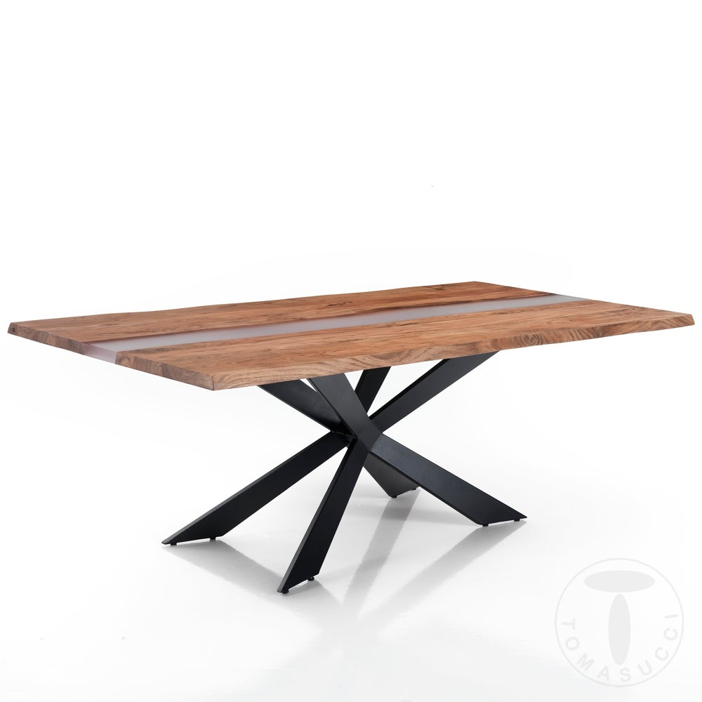 Stół Anubi z litego drewna akacjowego i stali, 195x100 cm