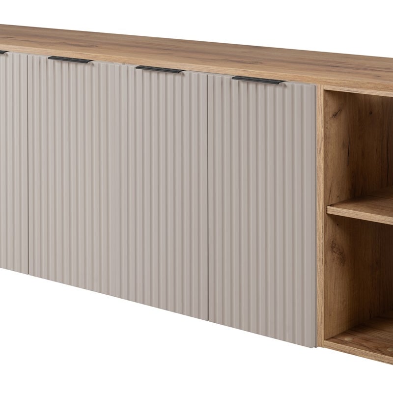 Zestaw łazienkowy FLOW 160 cm kaszmir z blatem dąb craft i regałami