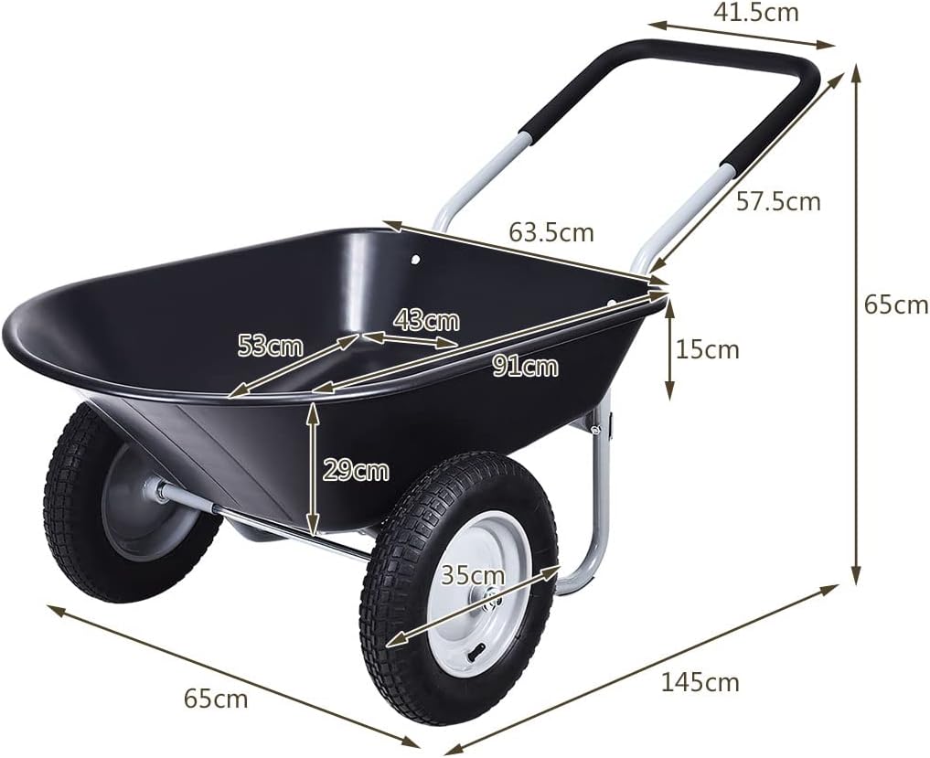 Brouette Jardin à 2 Roues pour Jardinage Chariot de Jardin Utilitaire en PP,Chariot de Jardin à Main,Remorque Brouette 2 Roues,Charrette à Bras - 2