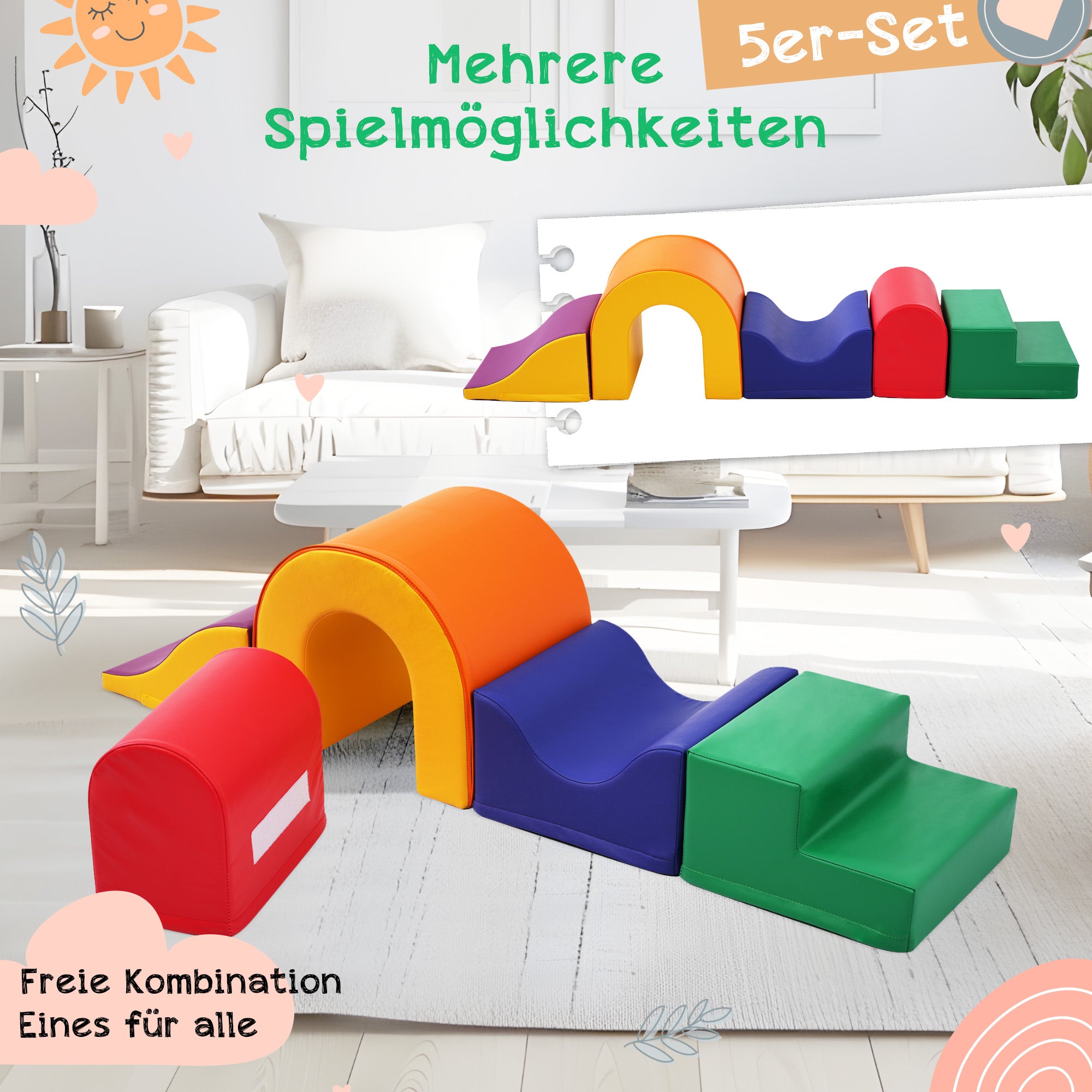IGLU Soft Play Lot De 3 Blocs Mousse Motricité Bébé – Pastel, Toboggan + Marche + Bloc Géant, Éveil Et Jeu Sécurisé Dès 1 An