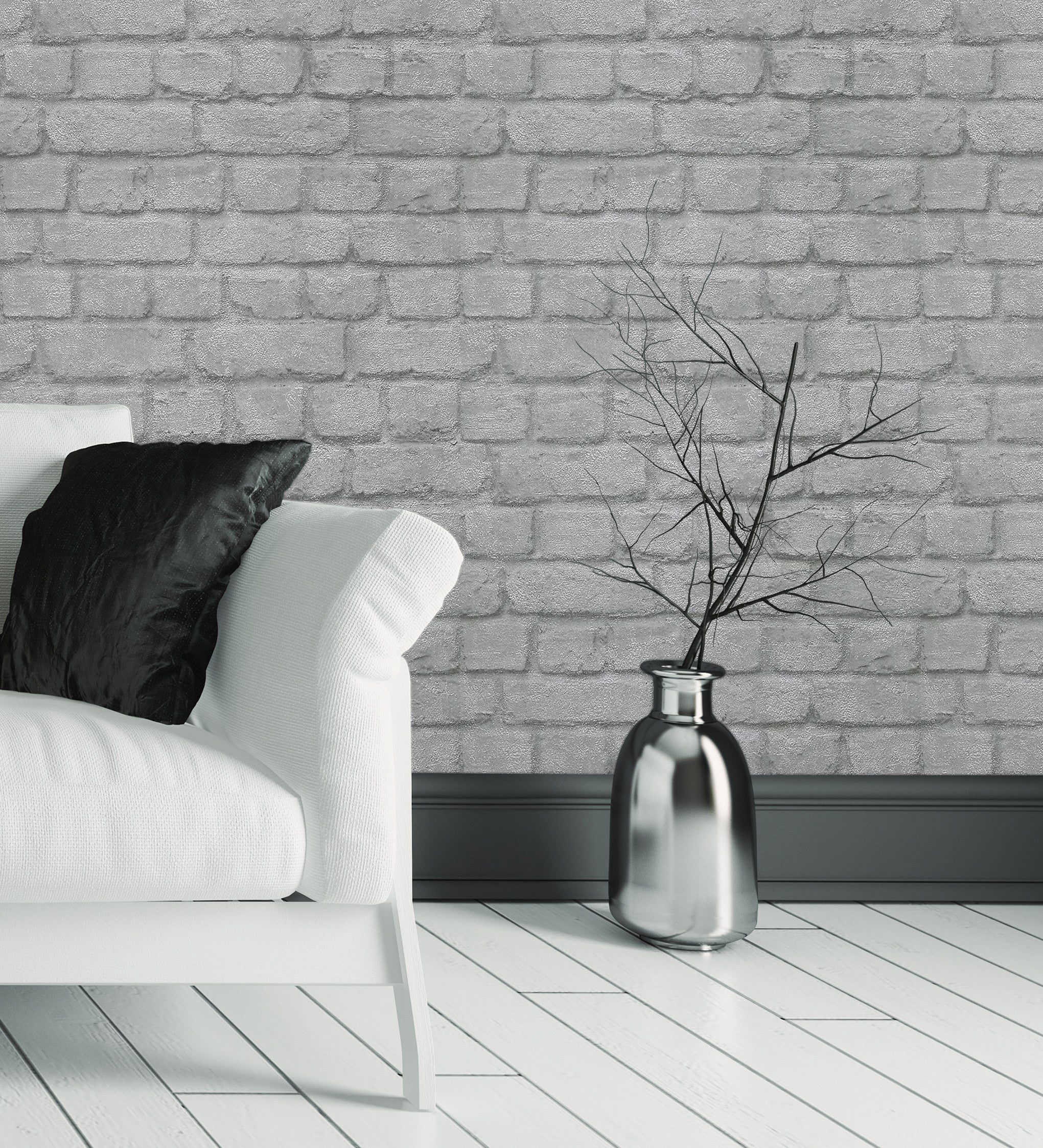 Papel pintado imitación muro de ladrillo gris industrial con textura - dayton 6226 de gaulan - rollo de 10 m x 0,53 m