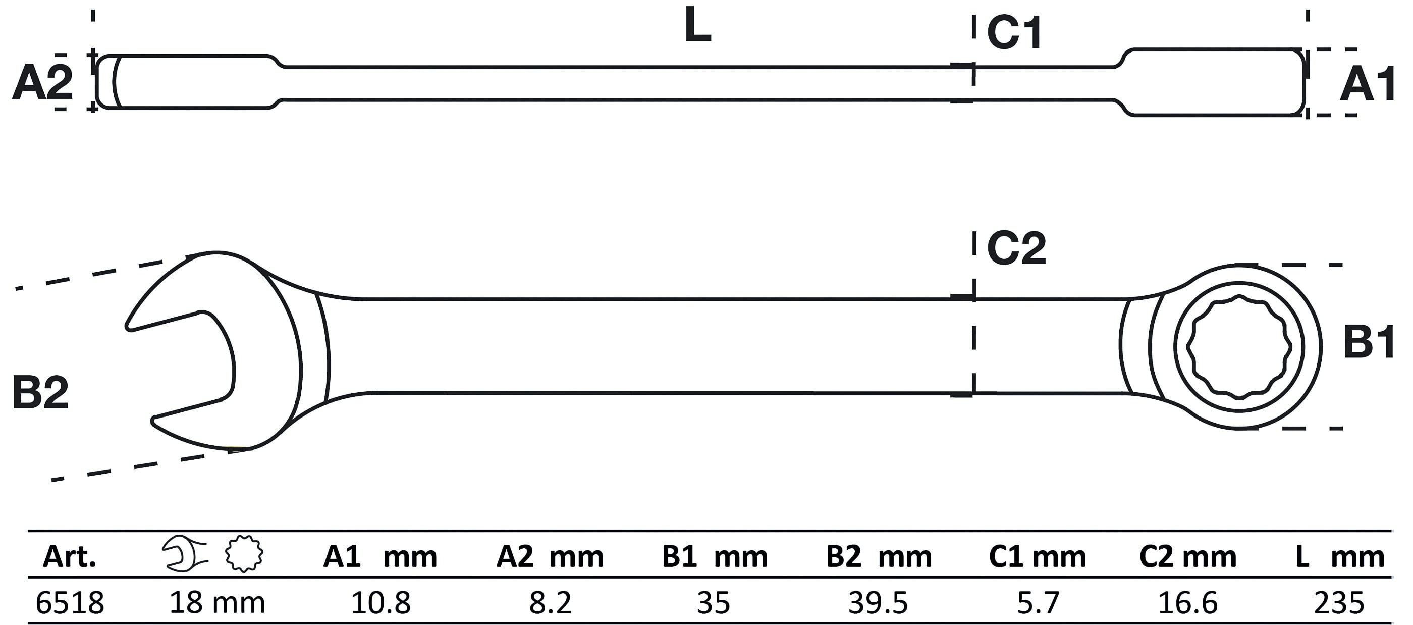 Clé mixte à cliquet | 18 mm - 2