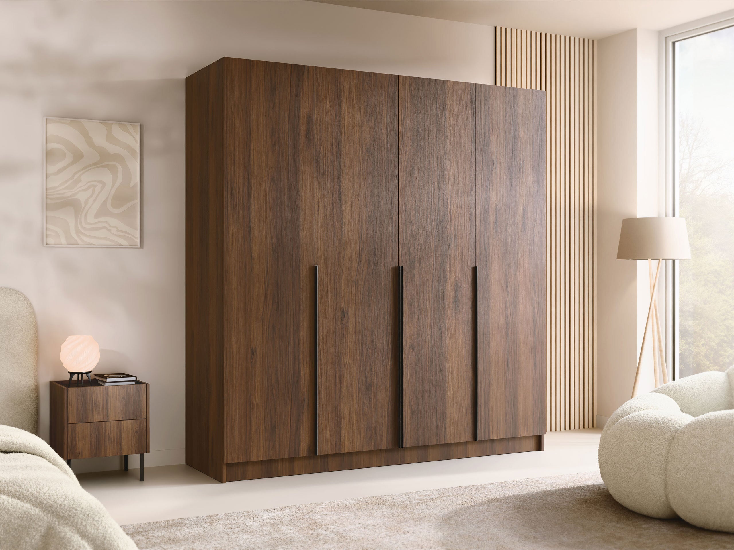 Armoire Closico Navor I, Noyer, Noir, 215x200x58cm, Portes d'armoire: Avec des charnières - 2