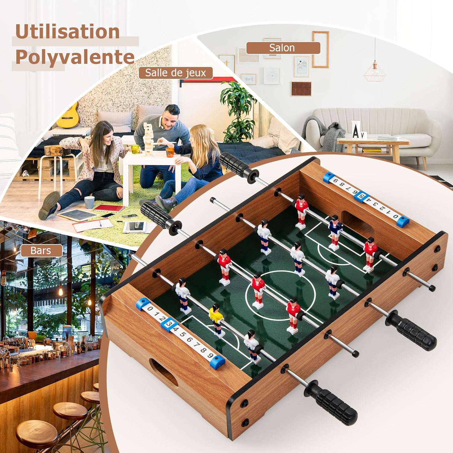 Baby-Foot de Table, Mini Table de Football en Bois de 51 cm avec 2 Balles et Compteur de Points pour Salle de Jeu, Bars, Fêtes, Soirées Familiales - 4