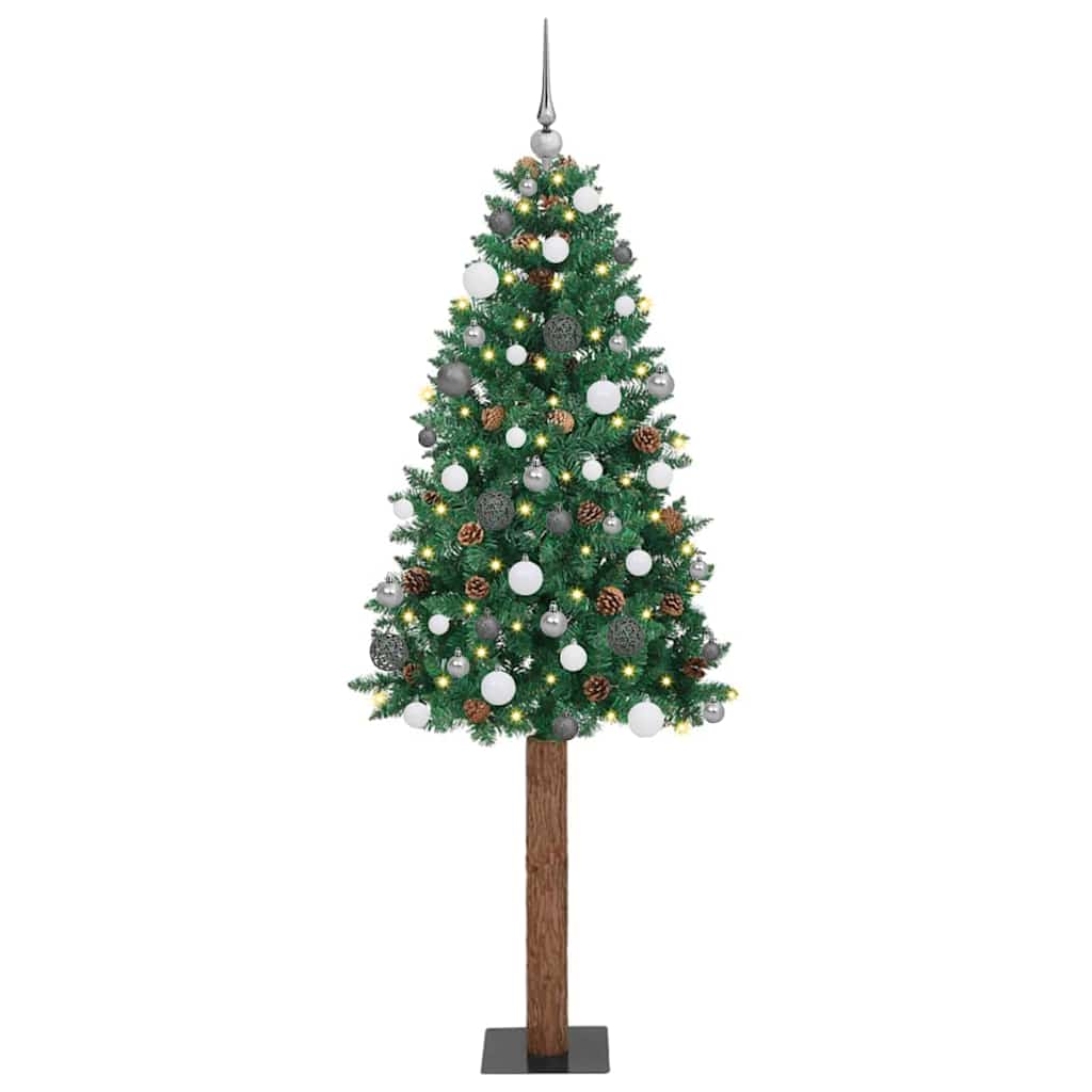 Szczupła Choinka Zielony 210 cm PVC i lite drewno sosnowe vidaXL