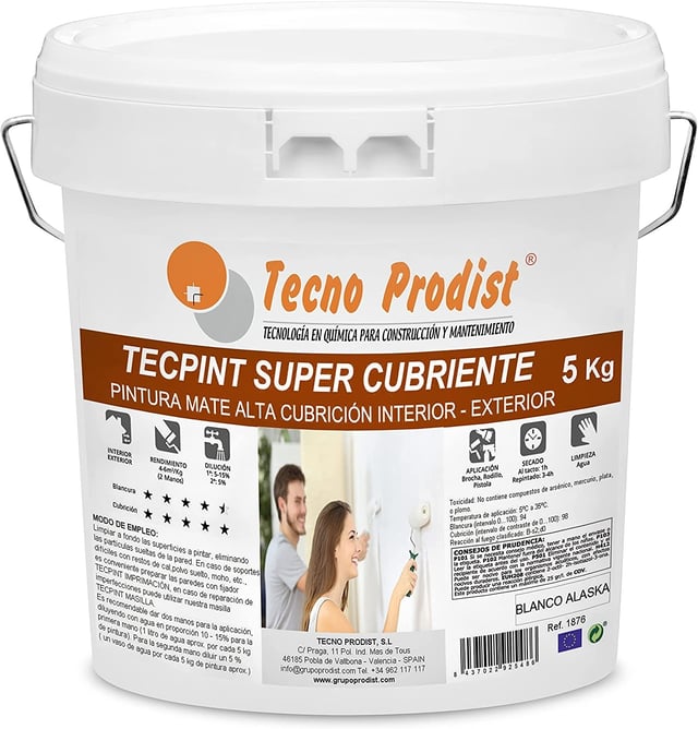TECPINT SUPER CUBRIENT de Tecno Prodist - Peinture à base d'eau, extérieur et intérieur, couverture supplémentaire lavable - Blanc - 5 Kg