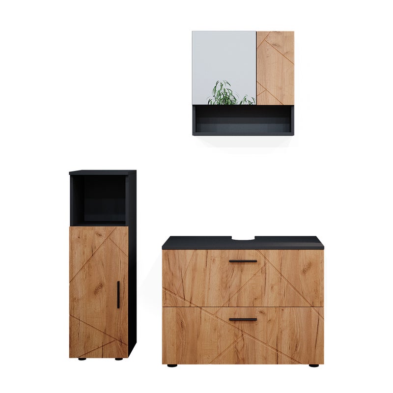 Vicco Zestaw mebli łazienkowych Irma, Złoty dąb power/antracyt, 3 części, z szafką środkową