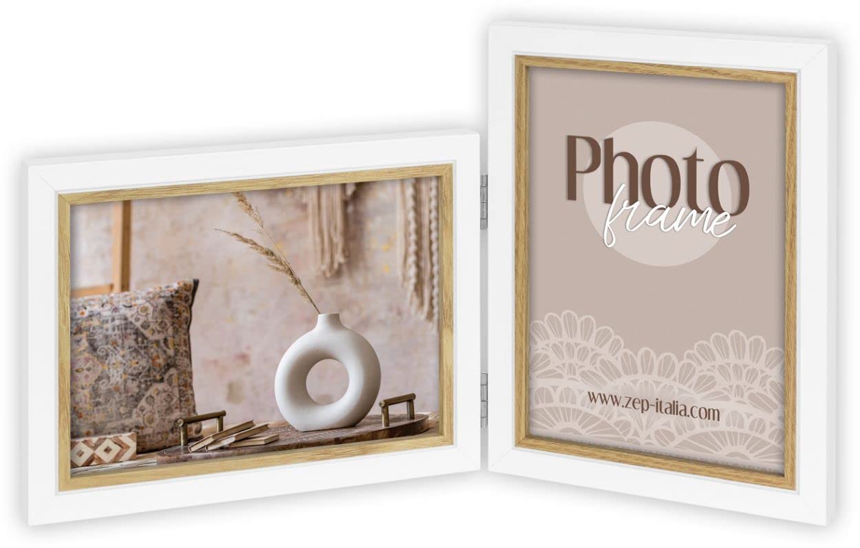 Zep doppia cornice ayas 2 foto 13 x 18 cm verticale e orizzontale, bianco e marrone, cv437