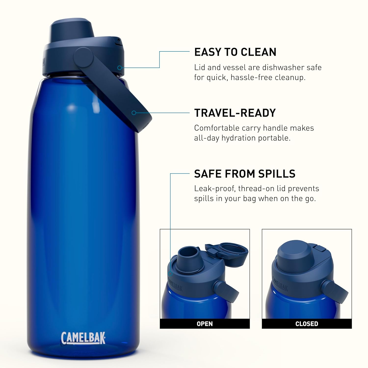 Versión en español — thrive chug 1,5 l – bouteille de vélo – étanche – embout souple – capacité 1,5 l – idéal pour les longues randonnées – clear, tai