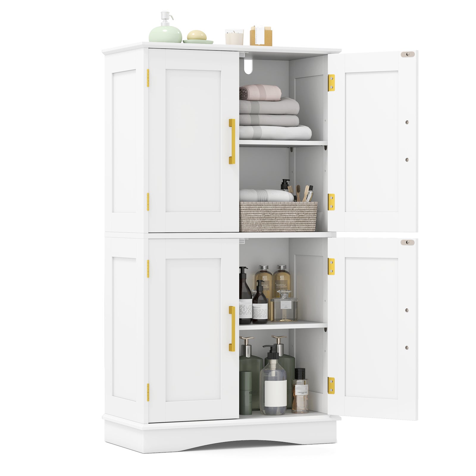Credenza Alta COSTWAY - Mobile Dispensa Con 4 Ante E 2 Ripiani Regolabili, 60x30x110 Cm, Colore Bianco, Per Cucina E Ufficio