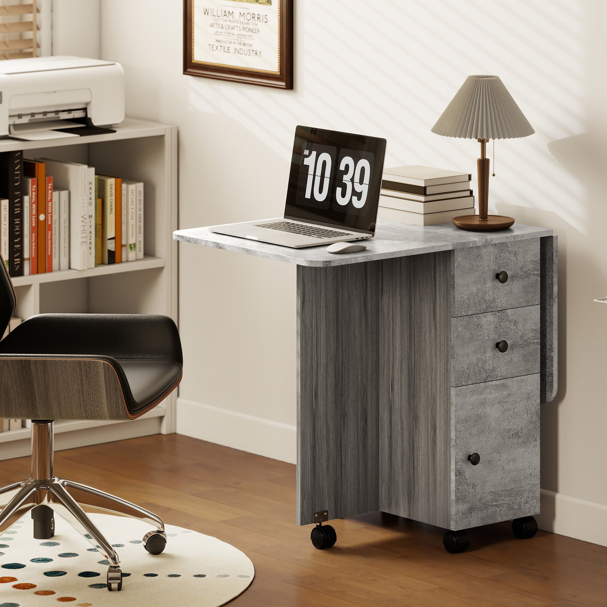 HOMCOM Tavolo Pieghevole con 2 Cassetti e Armadietto, 6 Rotelle e Freni, 120x60x76.5 cm, Grigio Legno e Roccia - 8