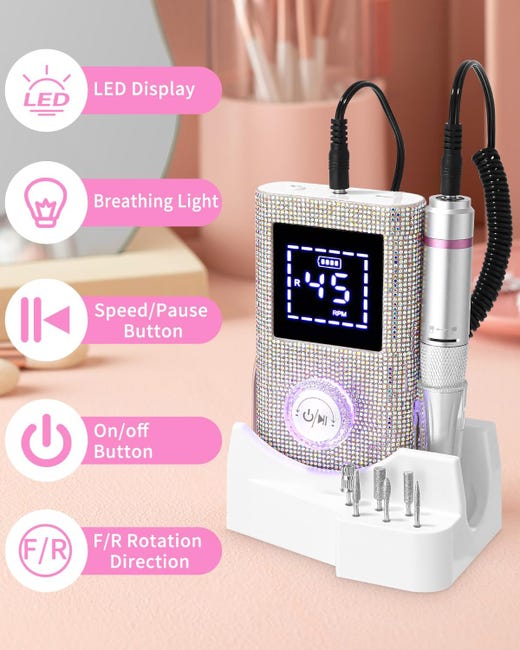 Ponceuse à Ongles Portable 45000 RPM, Lime Électrique Rechargeable pour Gel et Acrylique, Kit Ongles Professionnel - 2