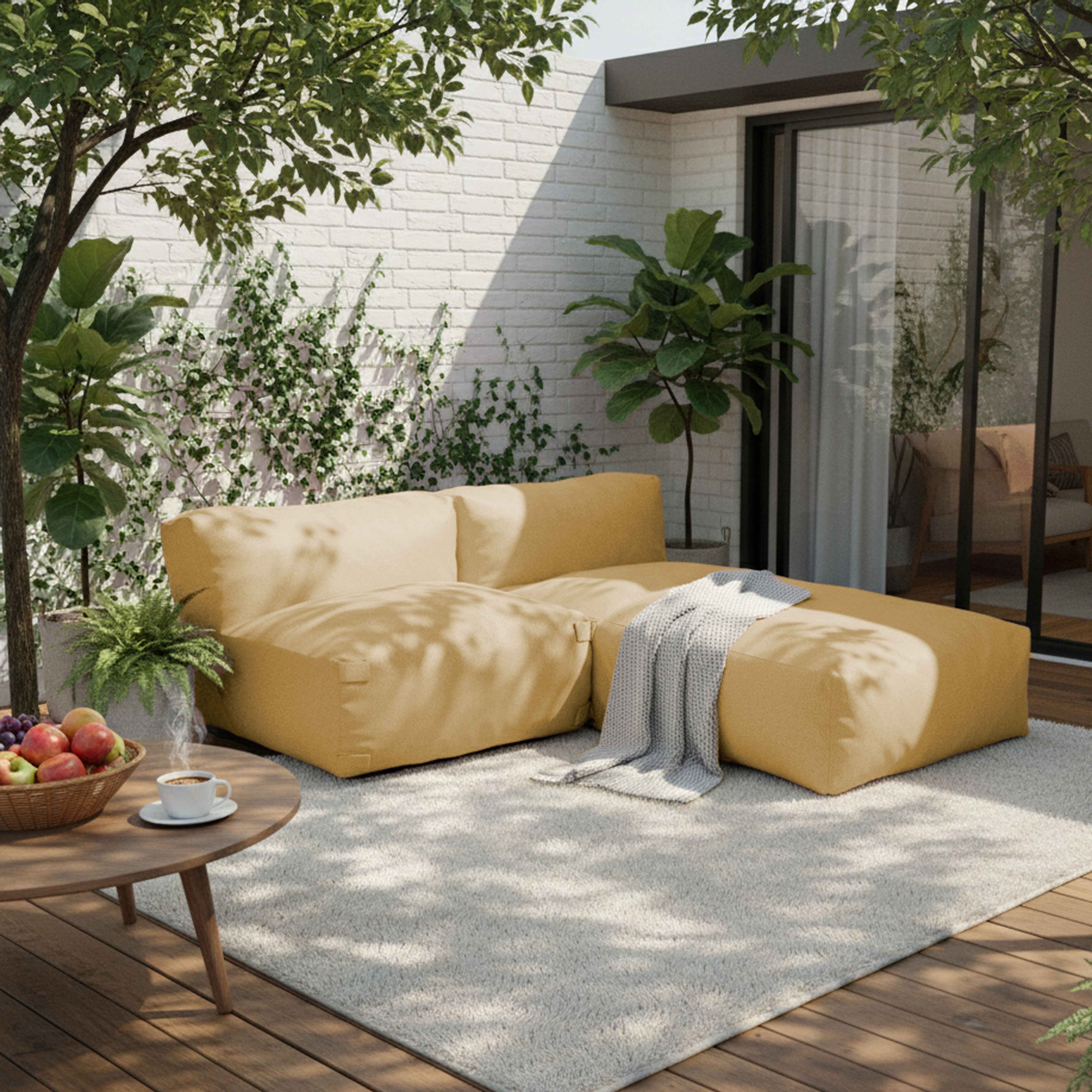 Oviala  Mueble De Jardín Modular De 2 Plazas Con Chaise Longue Mixi Amarillo/Claro , Leroy Merlin