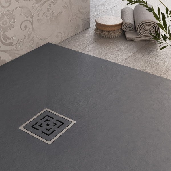 Piatto doccia mineralmarmo roma con griglia in tinta colore antracite, dimensioni 80x90 - 2