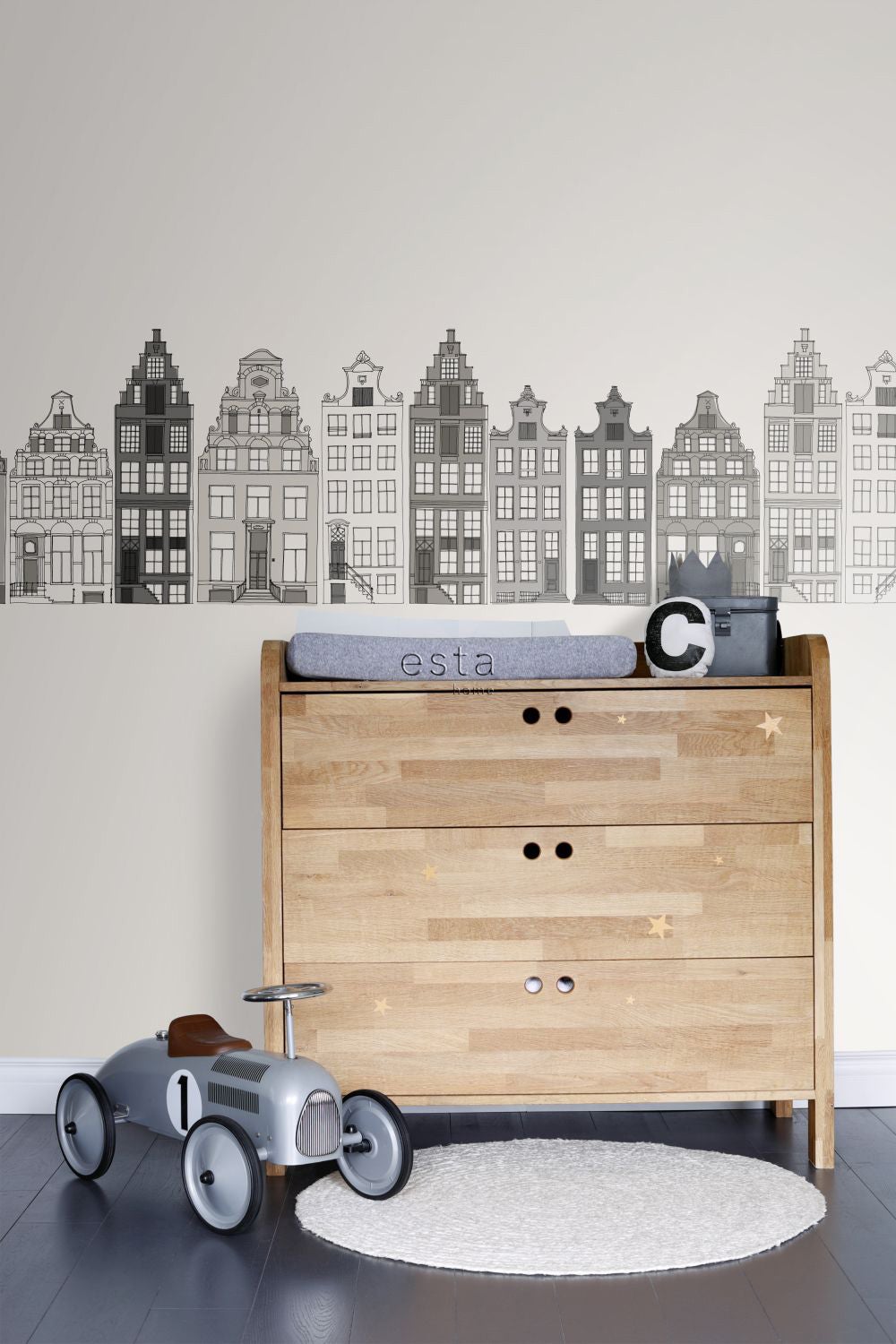 Obramowanie tapety XXL Amsterdamskie domy szarym - 430 x 50 cm - ESTAHOME