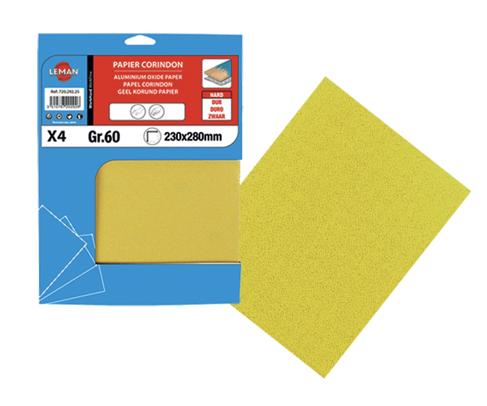 Feuille papier corindon jaune Classic Larg. 230 Long. 280 Grain 80 Lot de 4 - 2