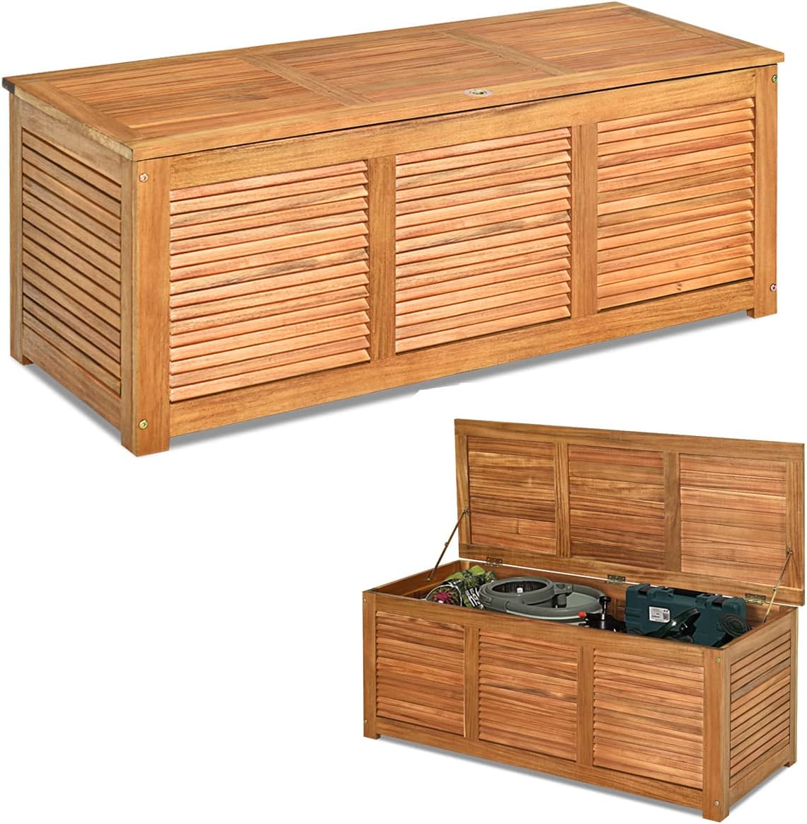 Skrzynia Ogrodowa z Drewna Akacjowego z Certyfikatem FSC 120x45x45 cm, Oddychająca Skrzynia do Przechowywania z Praktycznym Uchwytem (Naturalna)