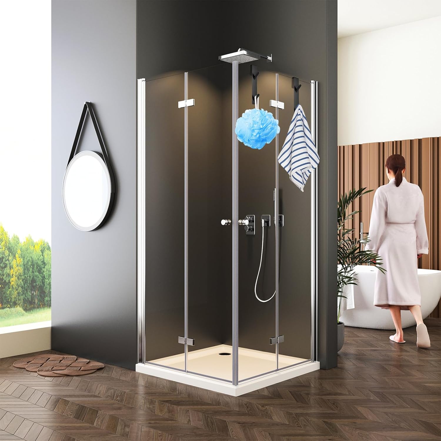Porta asciugamani bagno,Portasciugamani senza foratura, montaggio a parete, alluminio, con 2 ganci, appendi asciugamani bagno adesivo,nero 40 cm (3 livelli
