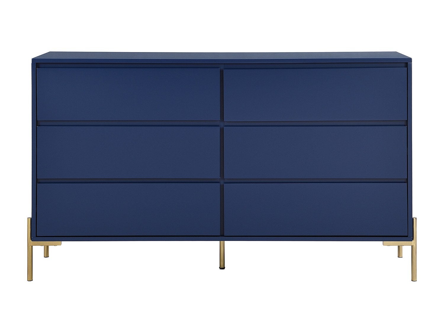 Commode 6 tiroirs - MDF et métal - Bleu laqué et doré - KORASA - 4