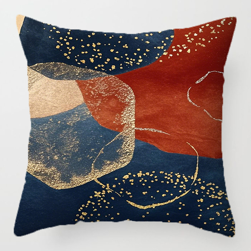 Lot de 4, 45x45cm Housse Coussin Abstrait, Taie Oreiller Boho Terracotta Géométrique Bleu Or Housse de Coussin Velours Taie d'oreiller - 3