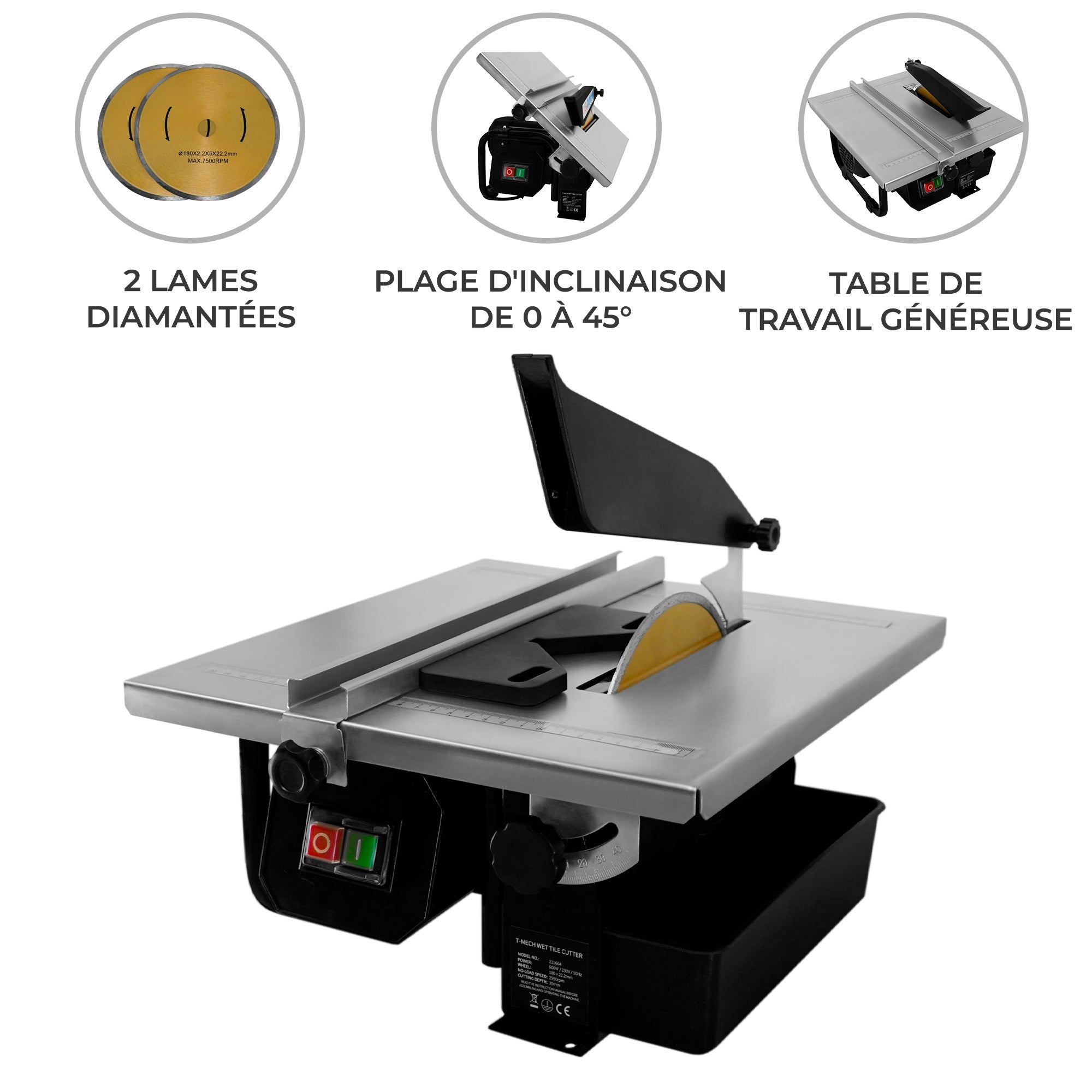 Scie à Eau Pour Carreaux, Carrelages 600W - Table 330x360mm - Profondeur Coupe 35mm - Coupe de Carrelage Travaux - 2