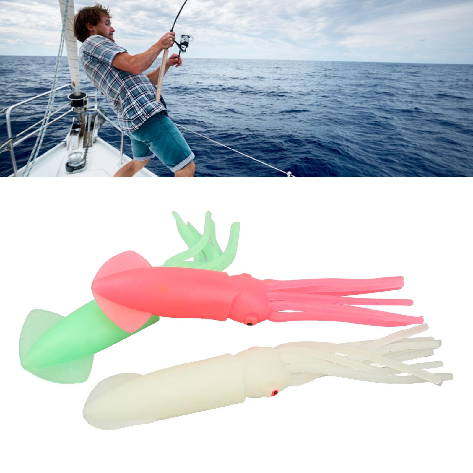 Lot De 8 Leurres Crevettes Phosphorescents 7,8 Cm - Pour Pêche En Eau Salée, Nocturne - Avec œil 3D Et Perles Cliquetantes - 10
