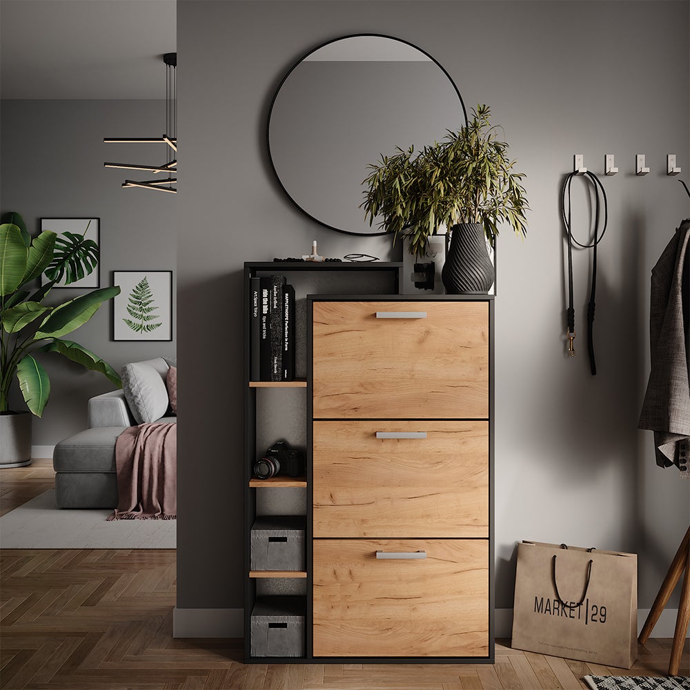 Vicco Meuble à chaussure Orlando, Chêne doré/anthracite, 80x128.3cm avec 3 compartiments - 4