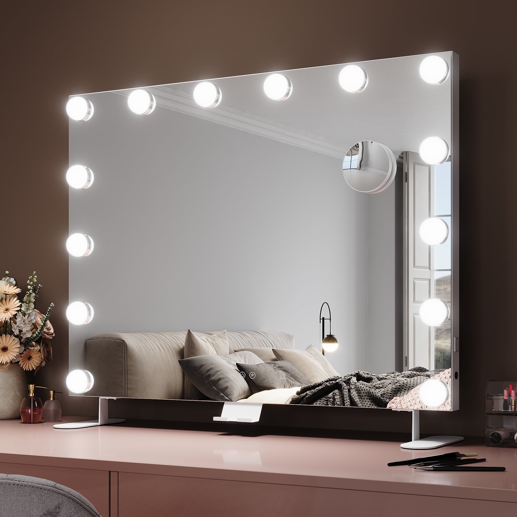 Coiffeuse Enfant Avec Miroir Lumineux Et Tabouret - Rose - Meuble Jouet Dressing