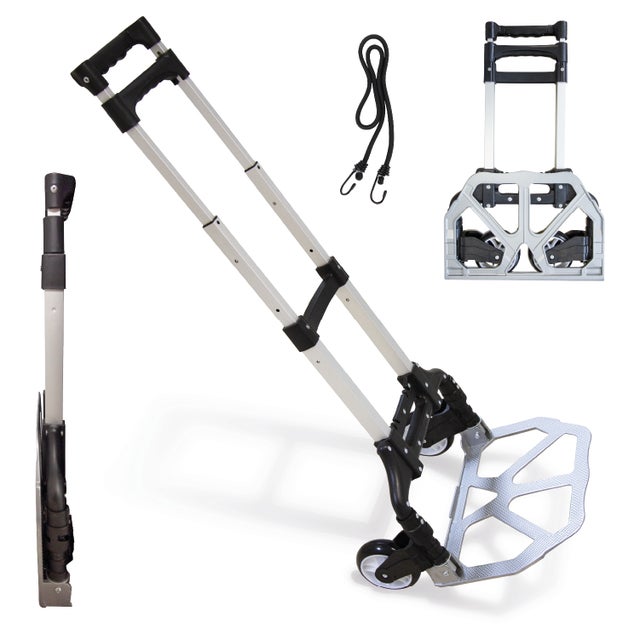 Diable Compact Pliable en Aluminium & Acier - Léger & Facilement Pliable - Capacité 80 kg - Utilisation Polyvalente - Poignée Ergonomique