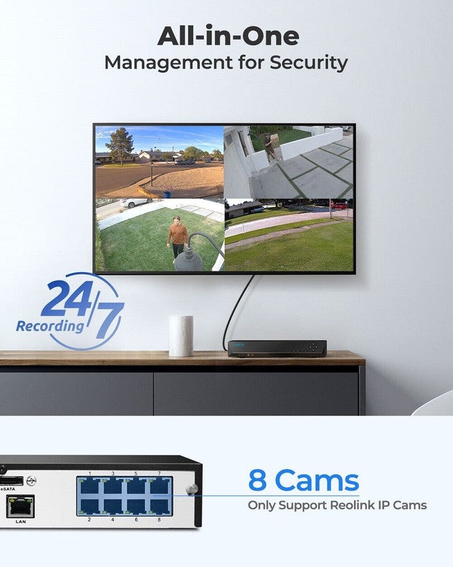 Caméra de surveillance 8CH 2To PoE NVR filaire, pour l'enregistrement continu 24h/24 et 7j/7, Reolink - 5