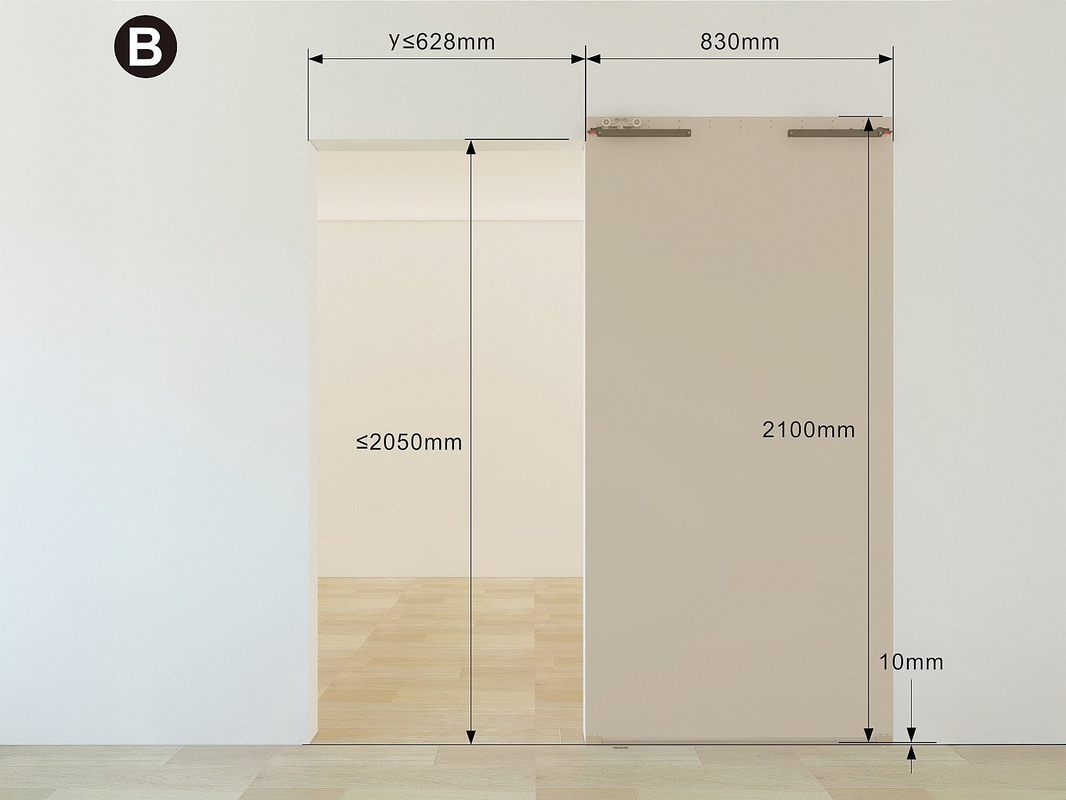 Porta scorrevole con binario invisibile 83 x 210 cm Alluminio e Vetro temperato smerigliato - TORIPA - 5