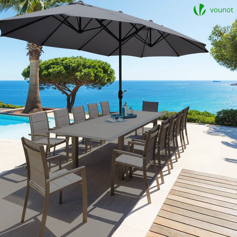 Parasol Jardin Double Aluminium 270 x 460 cm gris VOUNOT® - 6