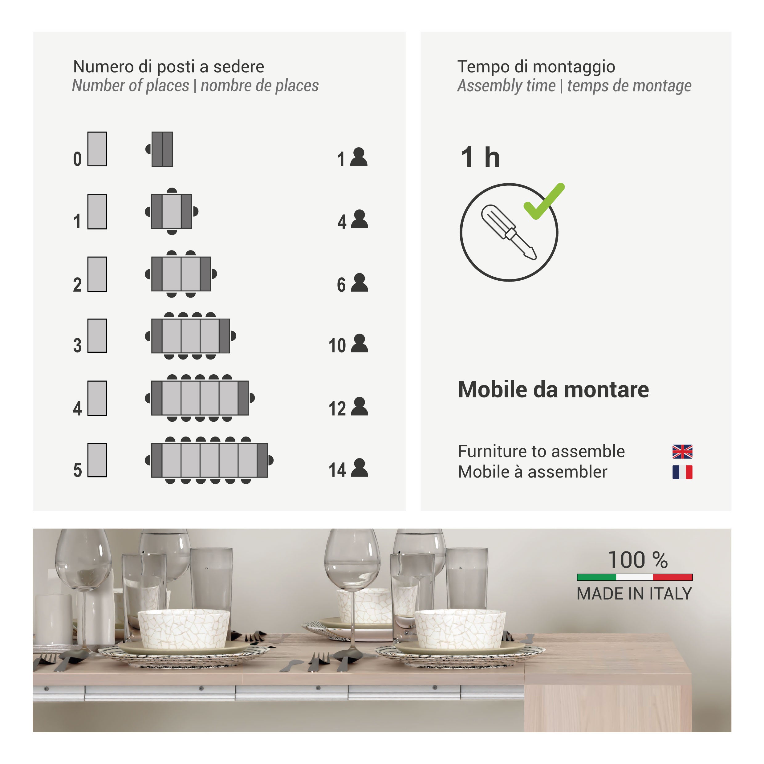 Tutto in uno! Kit tavolo console con 2 panche con porta allunghe (apertura 3 metri)- Bianco - 3