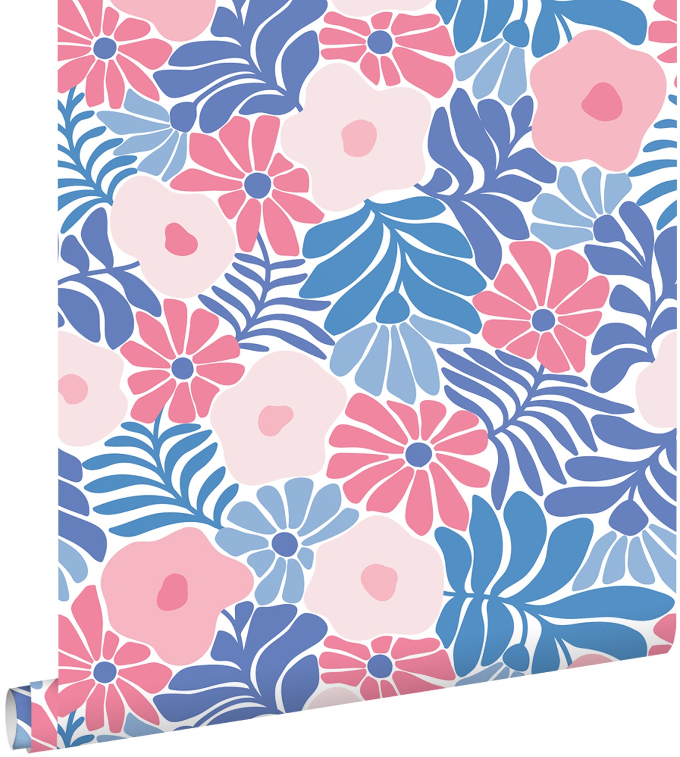Tapeta kwiaty w stylu Matissa niebieskimIróżowym - 50 x 900 cm - ESTAHOME