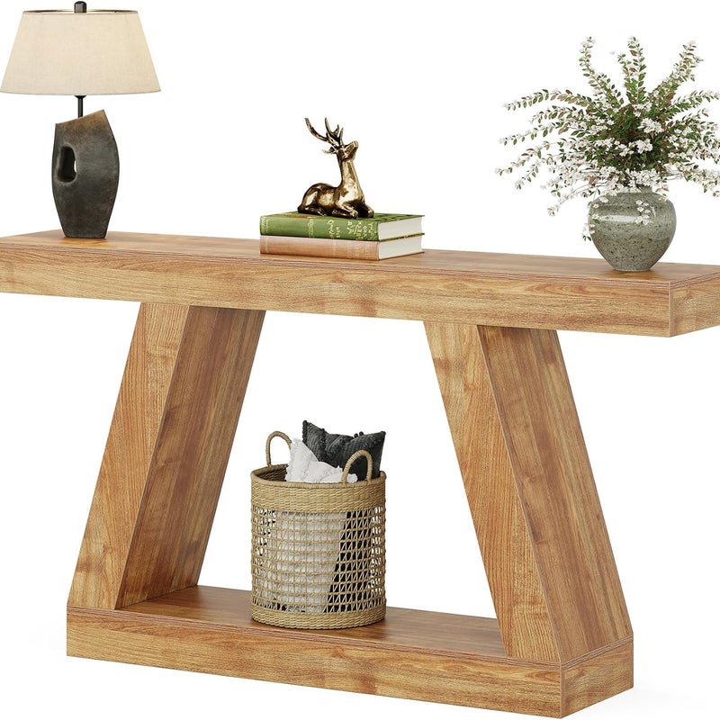 Konsola do przedpokoju Tribesigns, 140 x 30 x 80 cm, stolik boczny z miejscem do przechowywania, rustykalny brąz