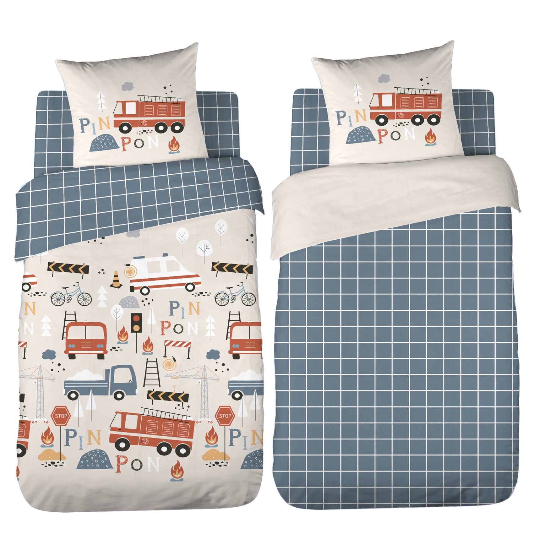 Parure de lit enfant Pompier - Blanc - 140x200 cm - Coton - 2