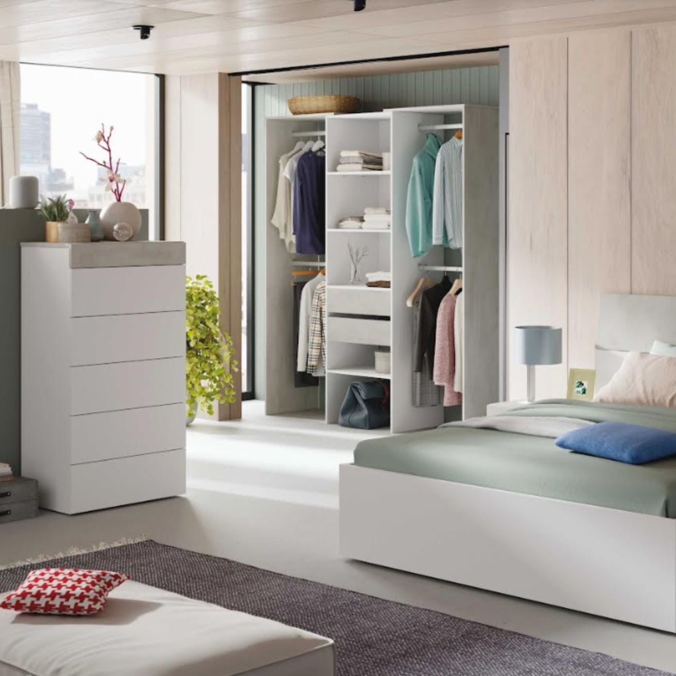 Cassettiera bianco opaco e cemento 61x40x118 cm - 7