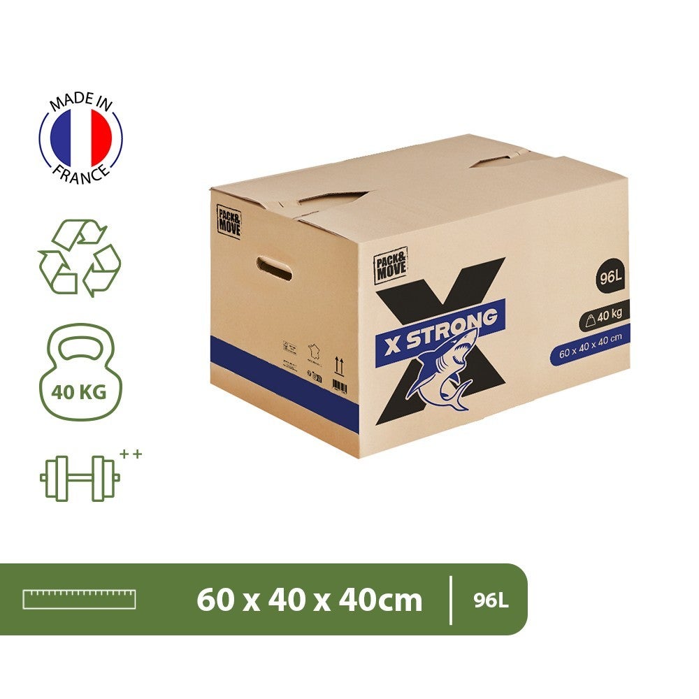 Pack and Move - Lot de 5 Cartons Déménagement X Strong - 60 x 40 x 40 cm - Charge 40 kg - Extrême Résistance - Grande Capacité - 2