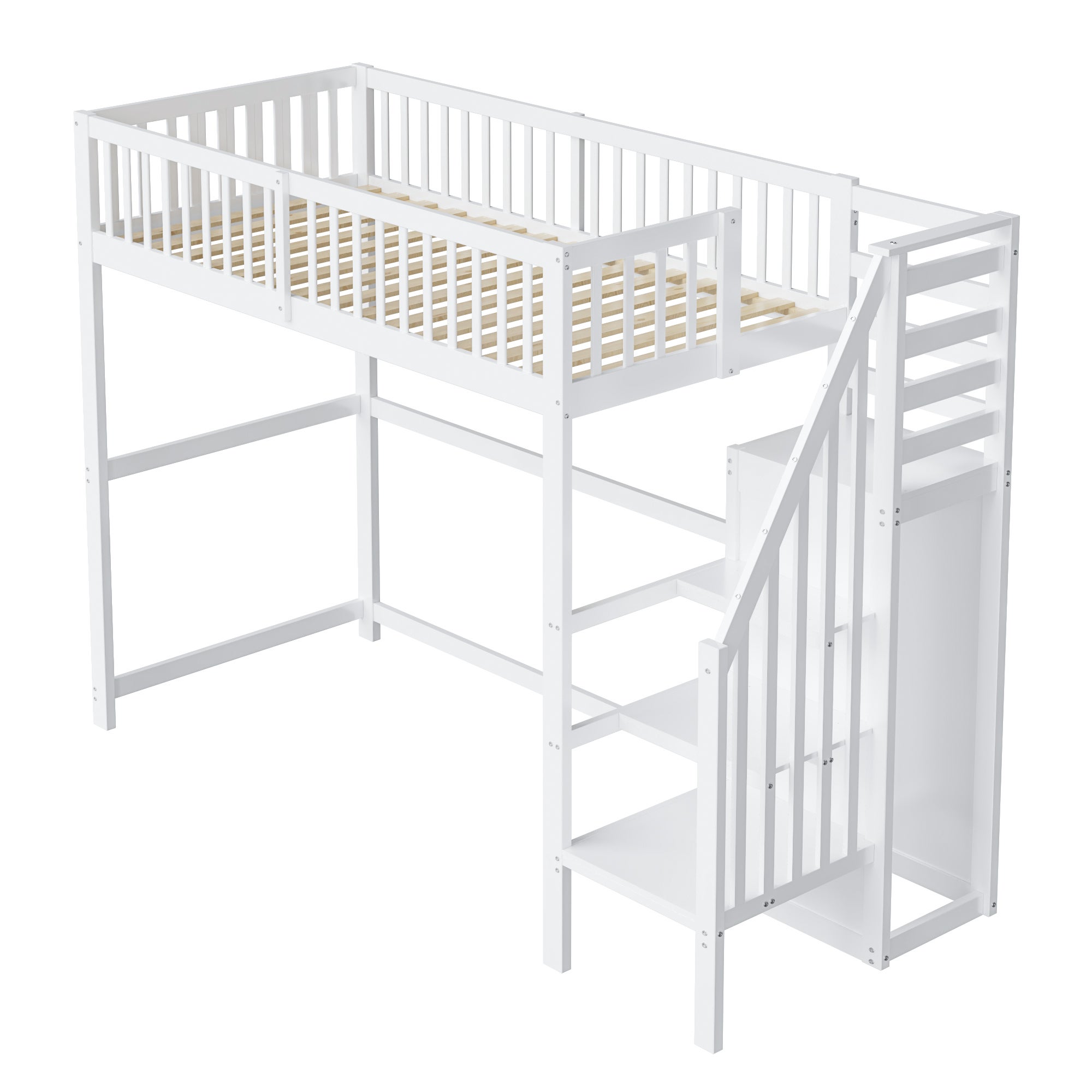 Lit mezzanine 90x200cm en bois - avec une armoire - Blanc - 9