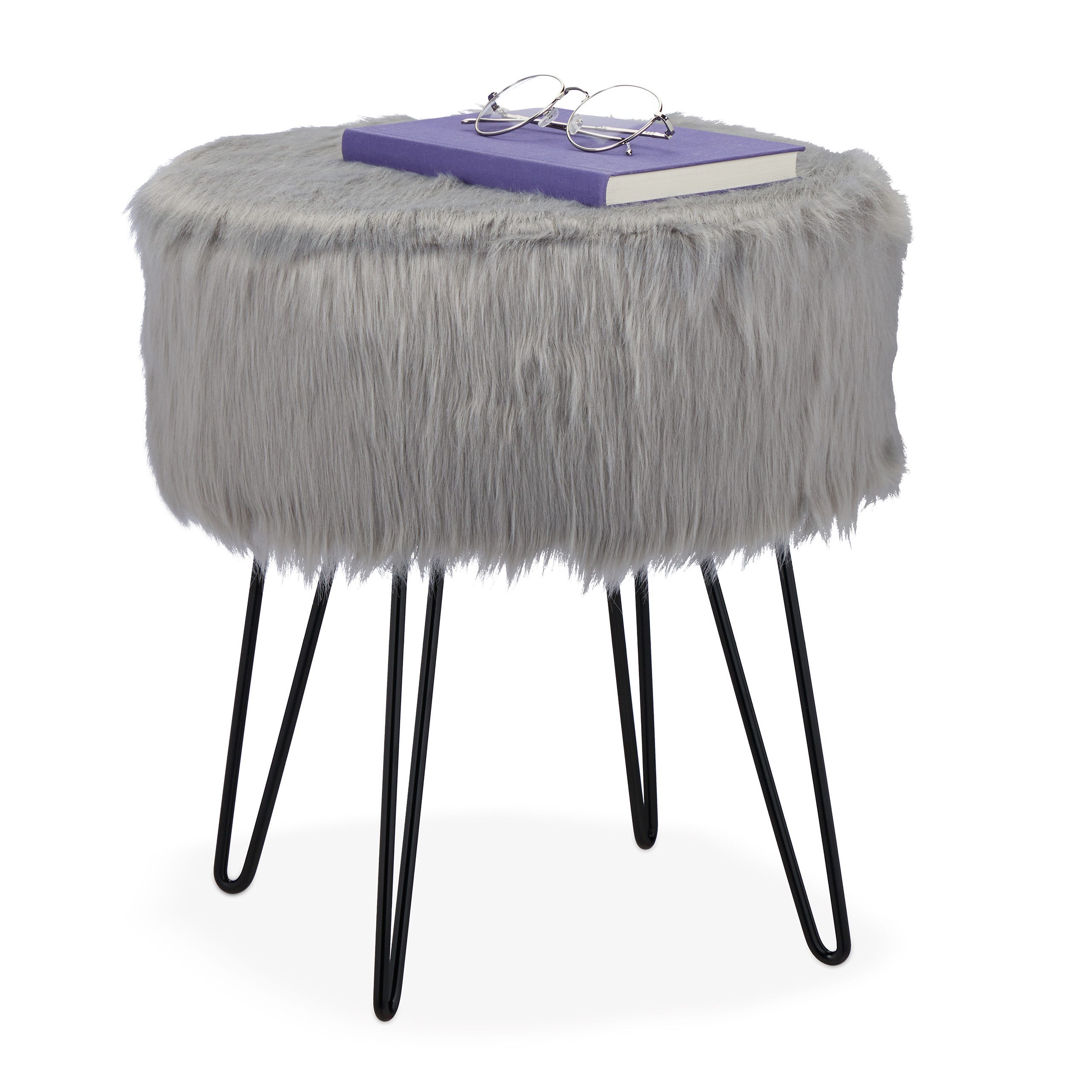 Relaxdays Sgabello Pouf in Morbido Pelo, Poggiapiedi Rotondo Imbotto Relaxdays Sgabello Pouf in Morbido Pelo, Poggiapiedi Rotondo Imbotto