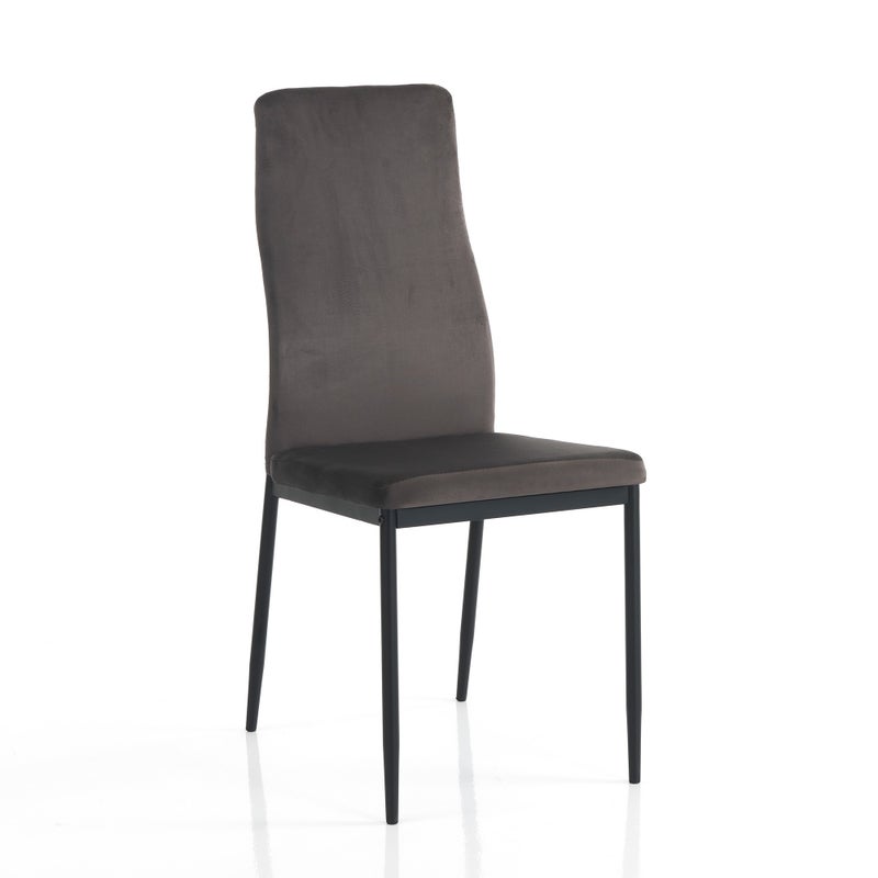 Zestaw 6 krzeseł FEFE' DARK GREY – ciemnoszara mikrofibra, czarny metal, eleganckie