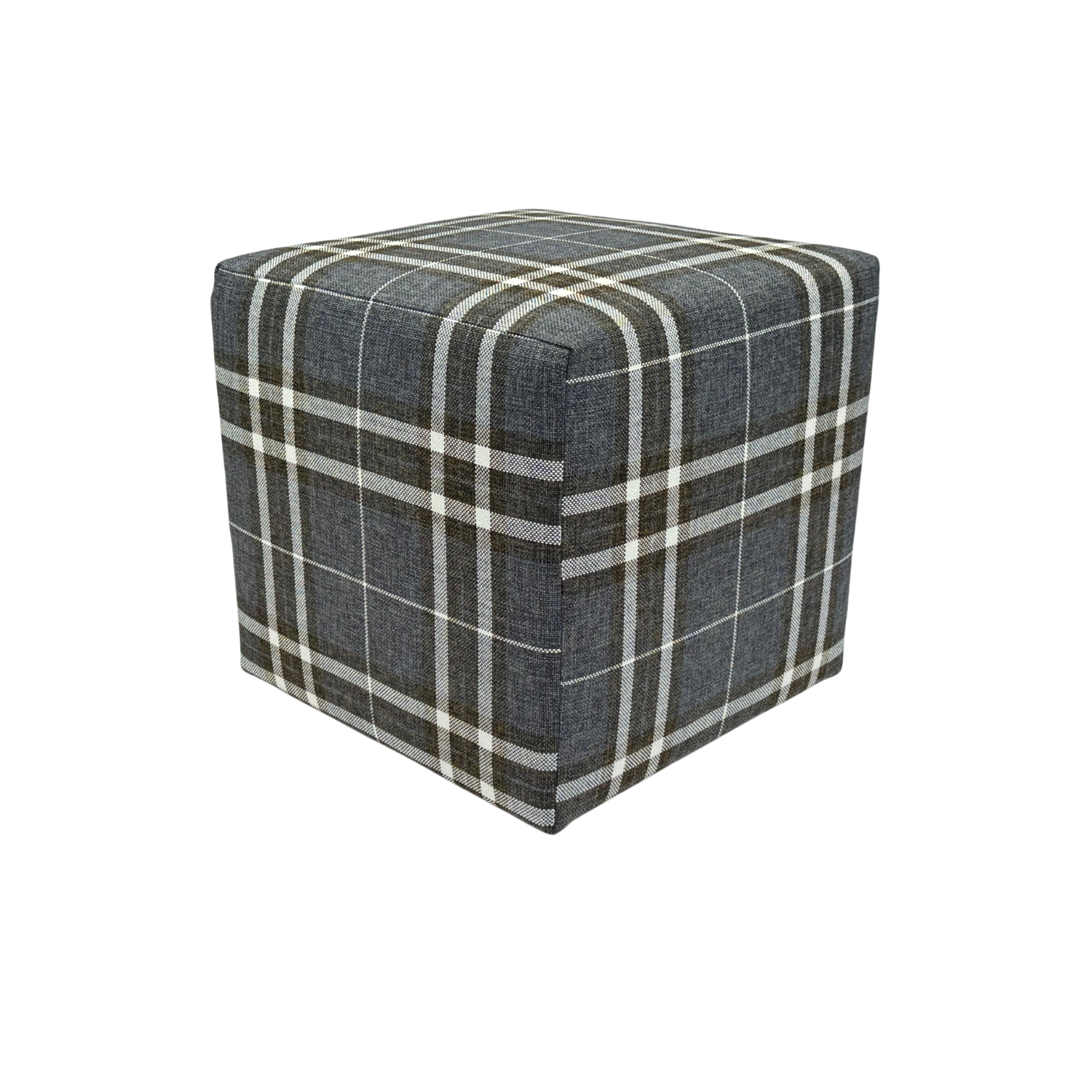 Pufa kwadratowa 40x40 cm LOBOX stylowa plecionka eleganckie siedzisko podnóżek krata dwukolorowa ciemno szara