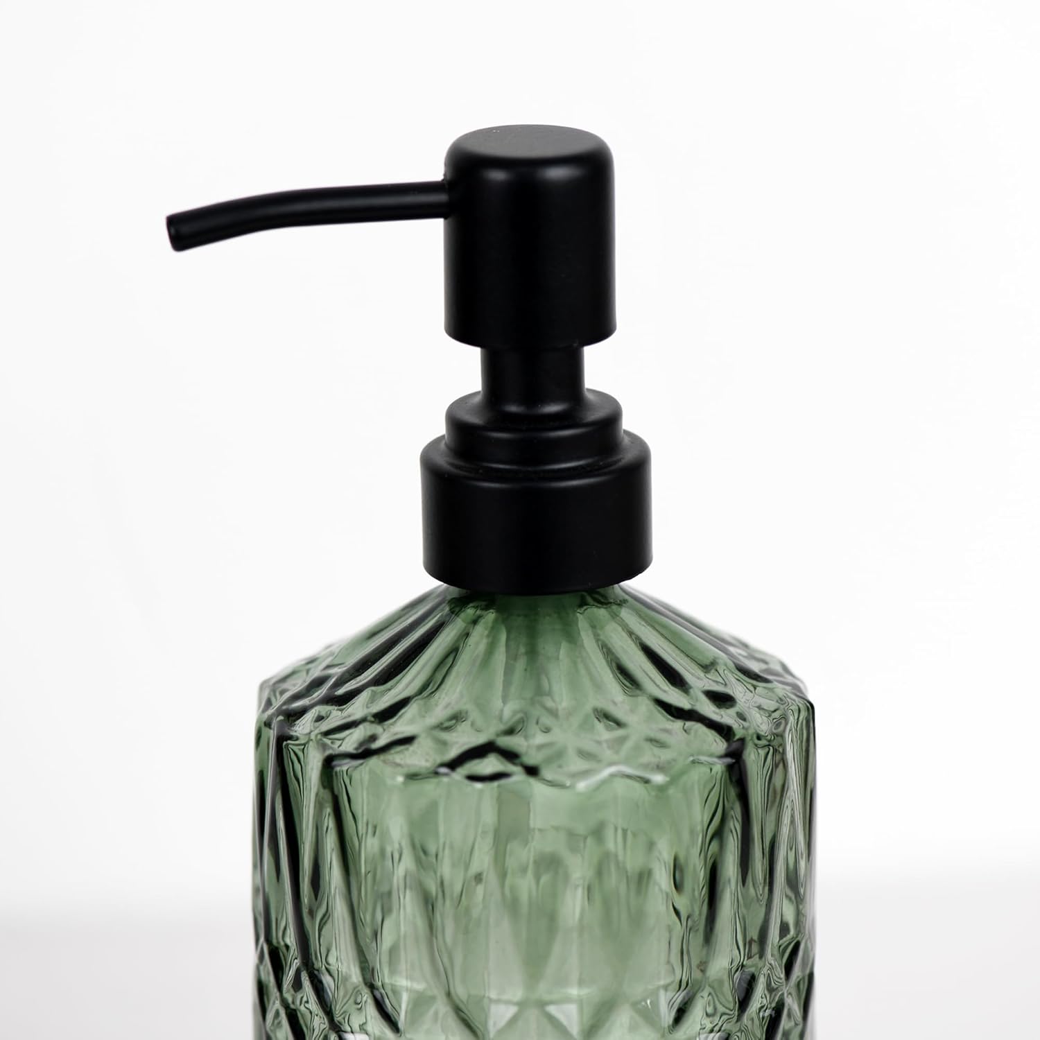 Distributeur de savon en verre épais vert foncé avec pompe antirouille noire rechargeable pour salle de bain, cuisine pour savon pour les mains, déte - 4