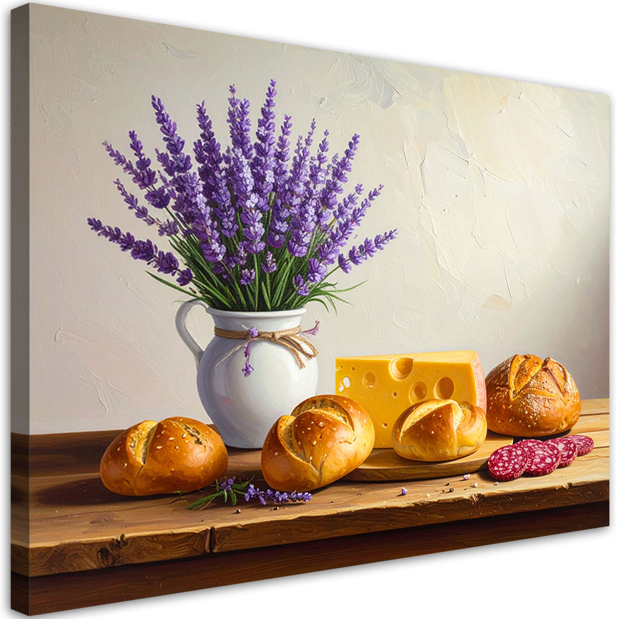 Obraz do kuchni jadalni restauracji, Martwa natura lawenda bułki 120x80