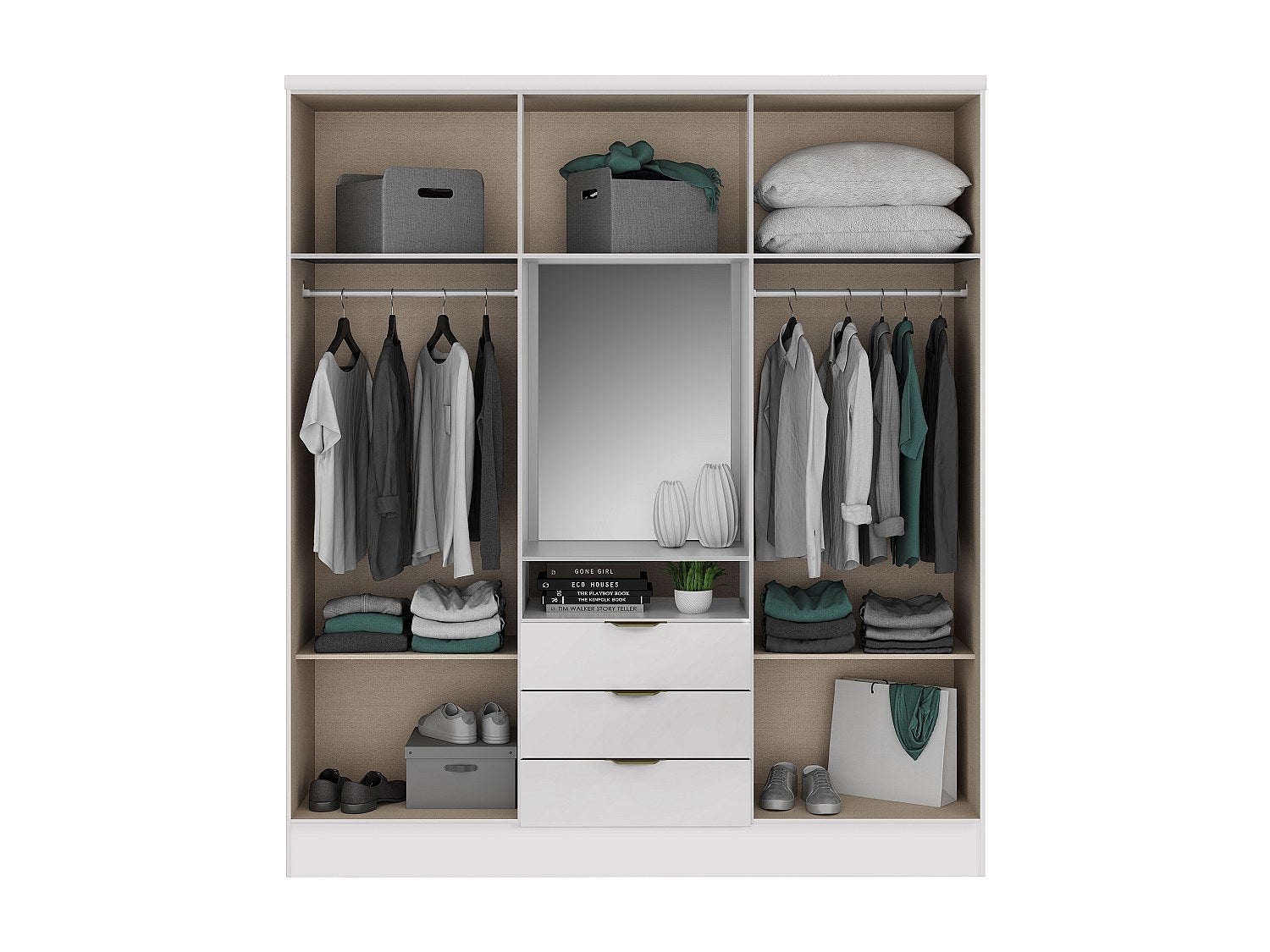 Armadio 6 ante e 3 cassetti + Specchio L180 cm Bianco - ELORIO - 3