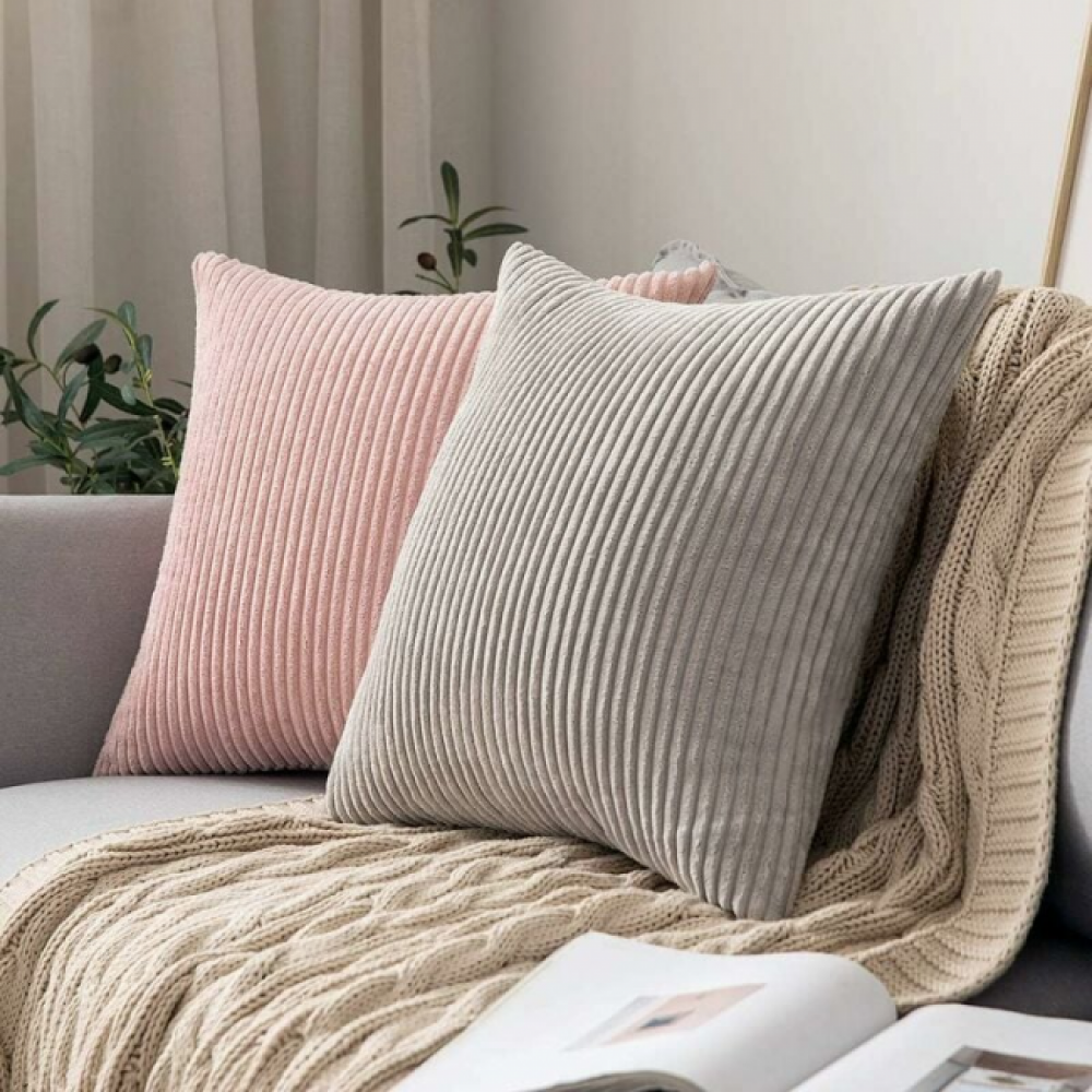 Lot de 2 45x45cm Rose Decorative Housse de Coussin en Velours Côtelé Canapé Taie d'oreiller Douce pour Maison Salon Chambre - 4