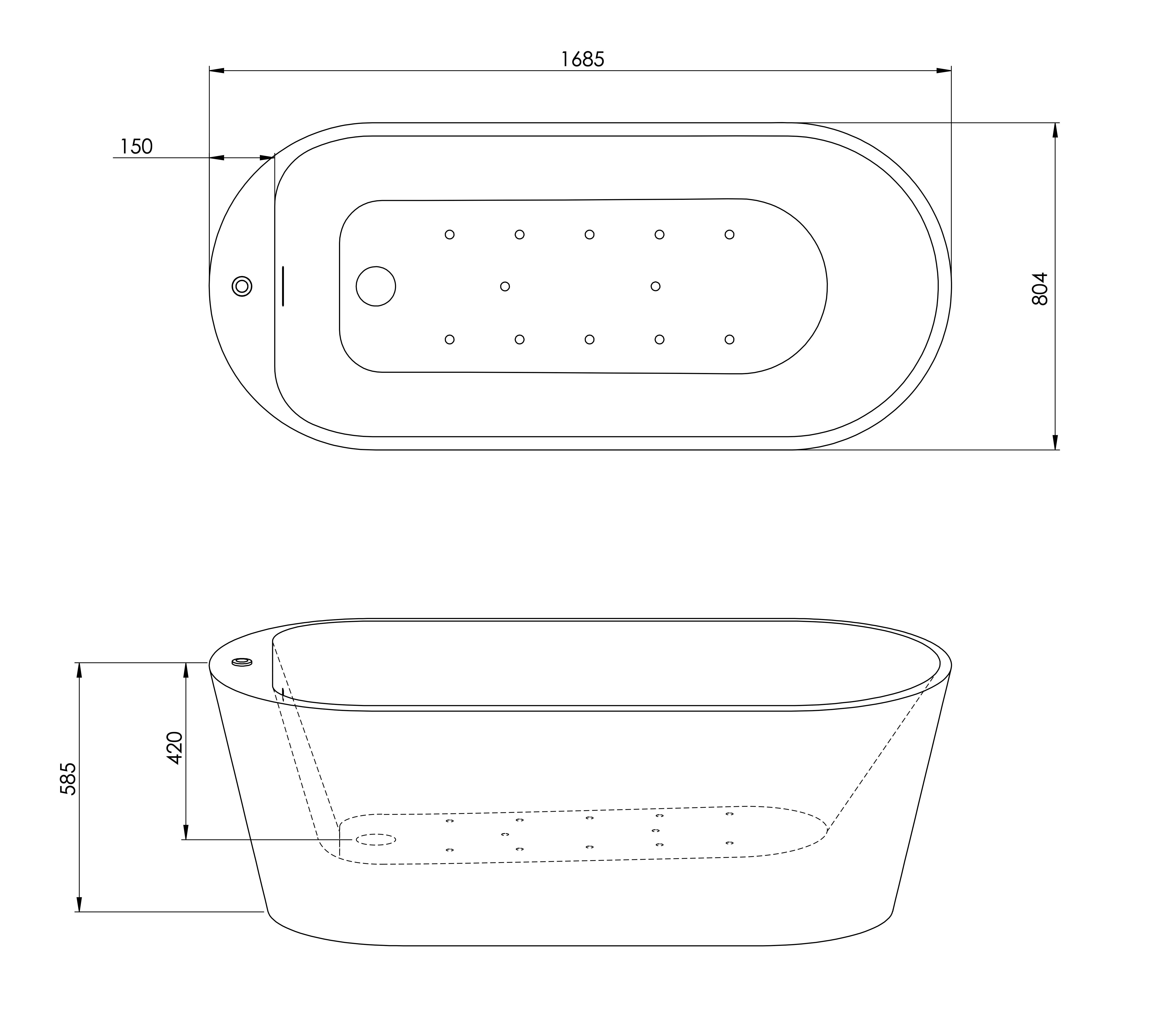 METROPOLE - Baignoire Balnéo VELORA L. 170x80cm, blanc - 9