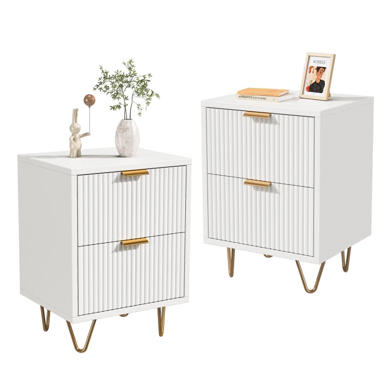 Lot De 2 Table de Chevet, Table de Nuit avec 2 tiroir en Bois Moderne pour Chambre à Coucher, Salon - 4