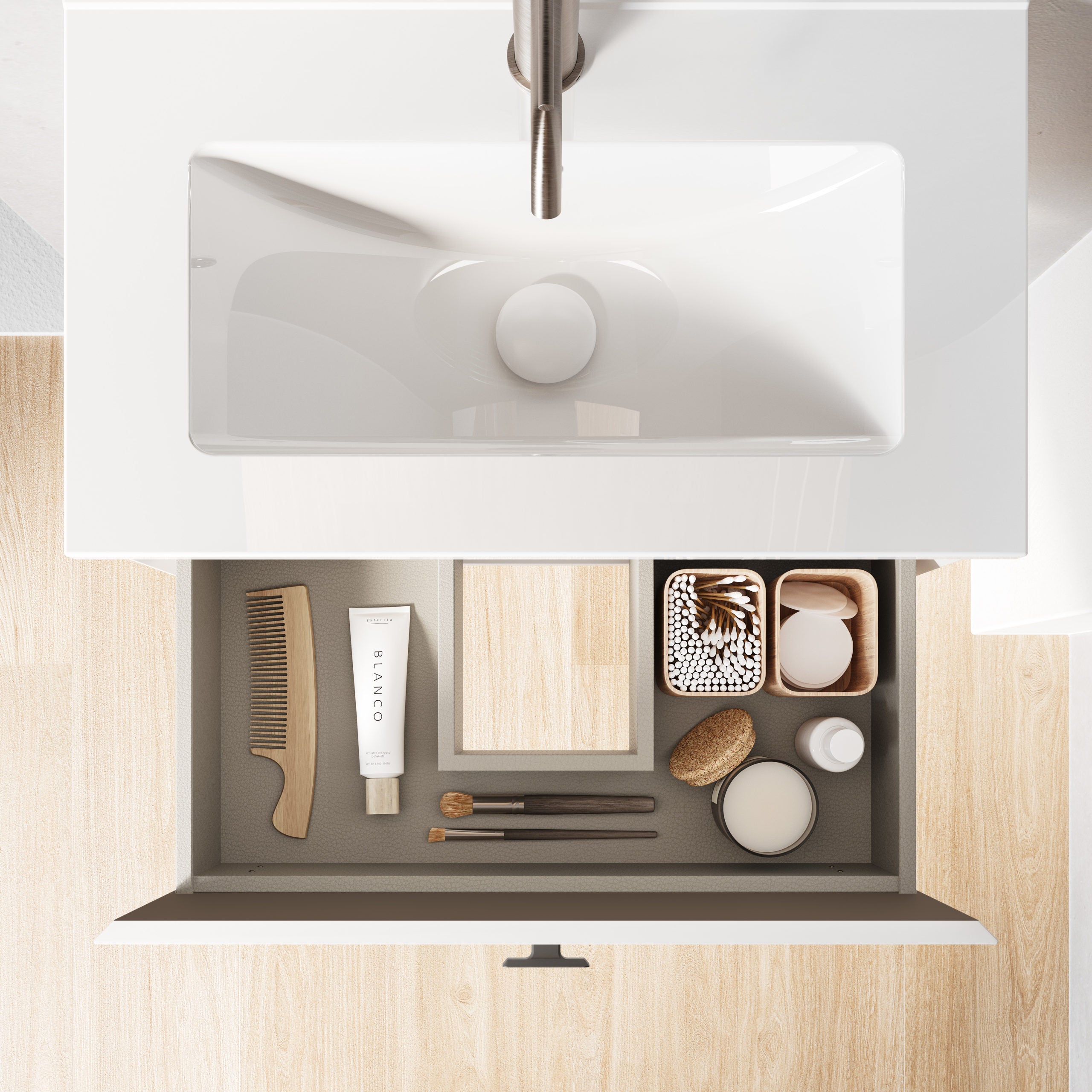 MEI 50 Meuble et vasque avec un tiroir, effet Chêne Blanc. (Avec miroir) - 3